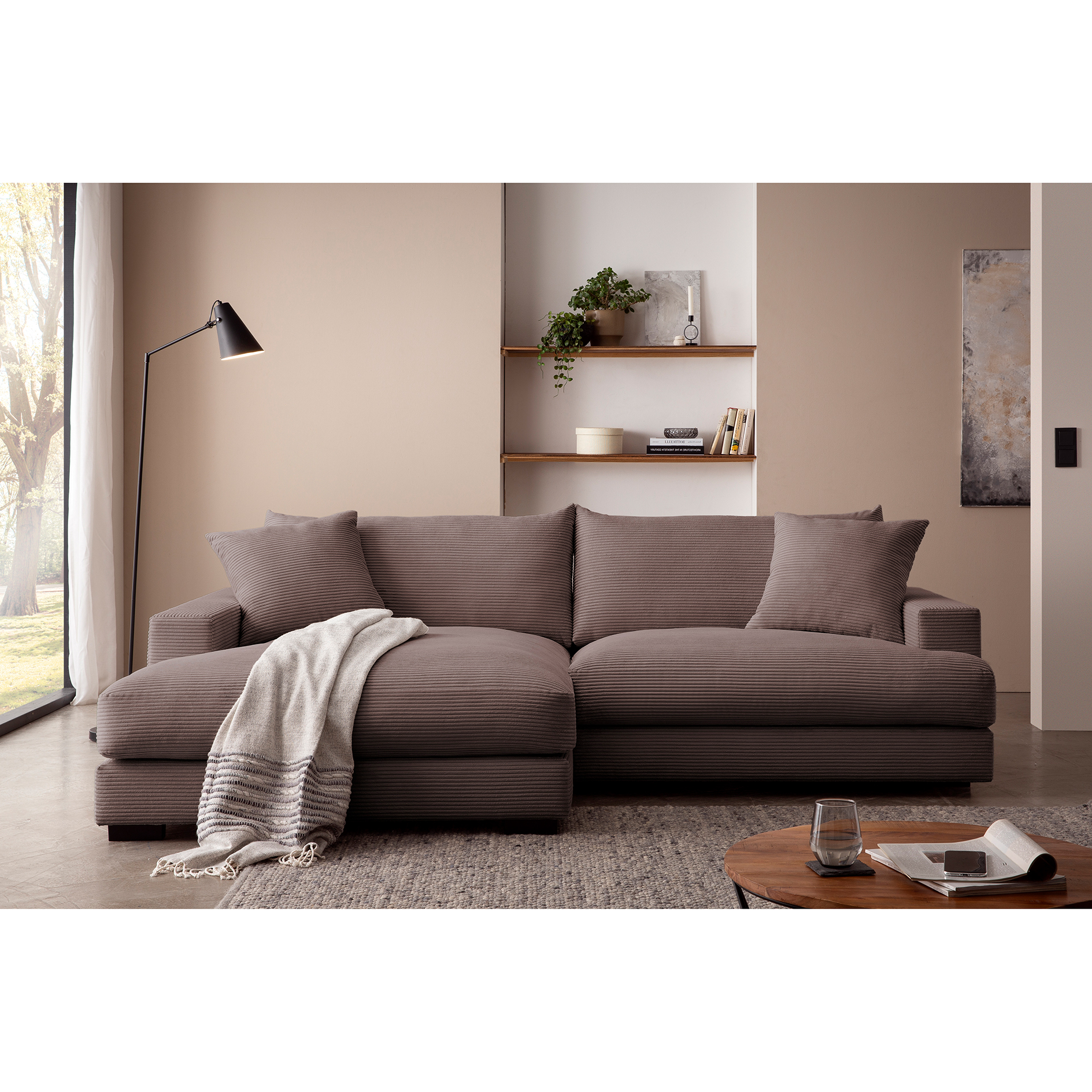 Ecksofa - mocca - Cord - Recamiere links