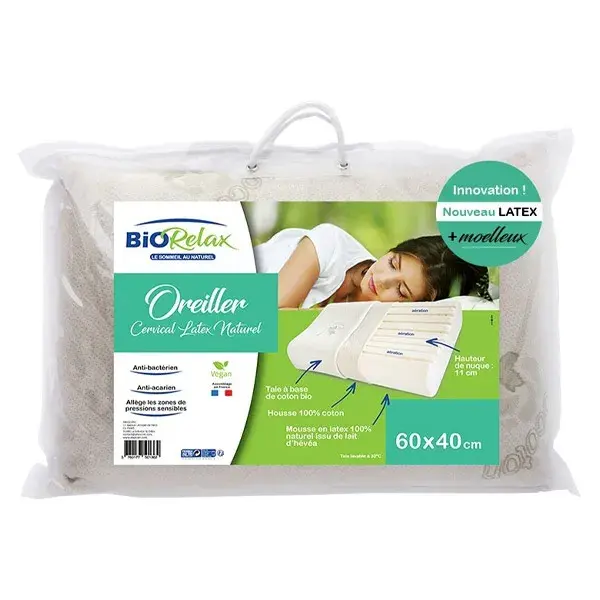 Travesseiro cervical de látex Biorelax 60cm x 40cm