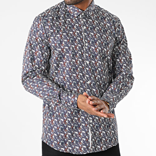 Chemise Manches Longues Floral M6601-7 Bleu Blanc