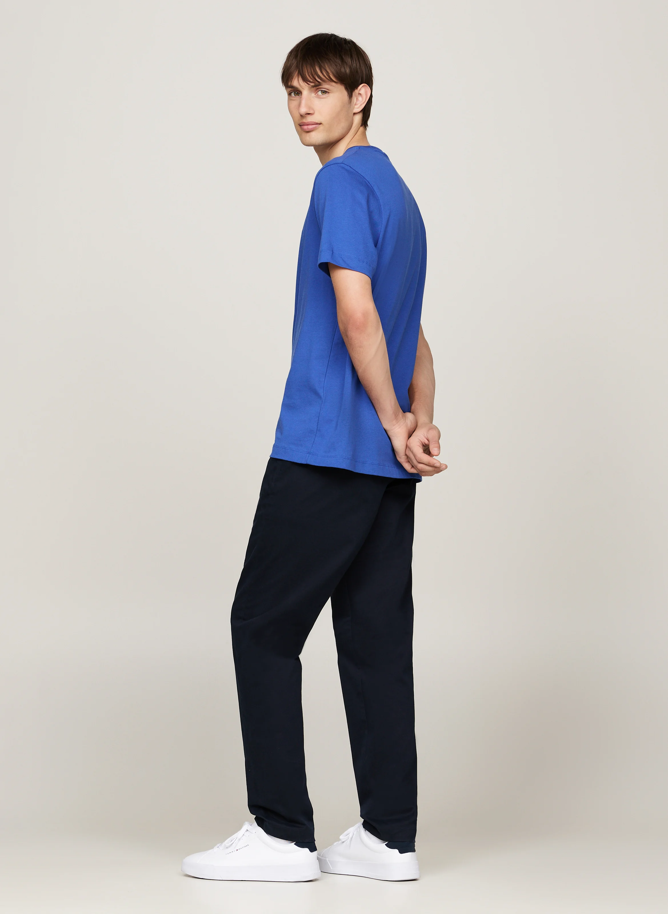 Tee-shirt col rond droit en coton | Bleu