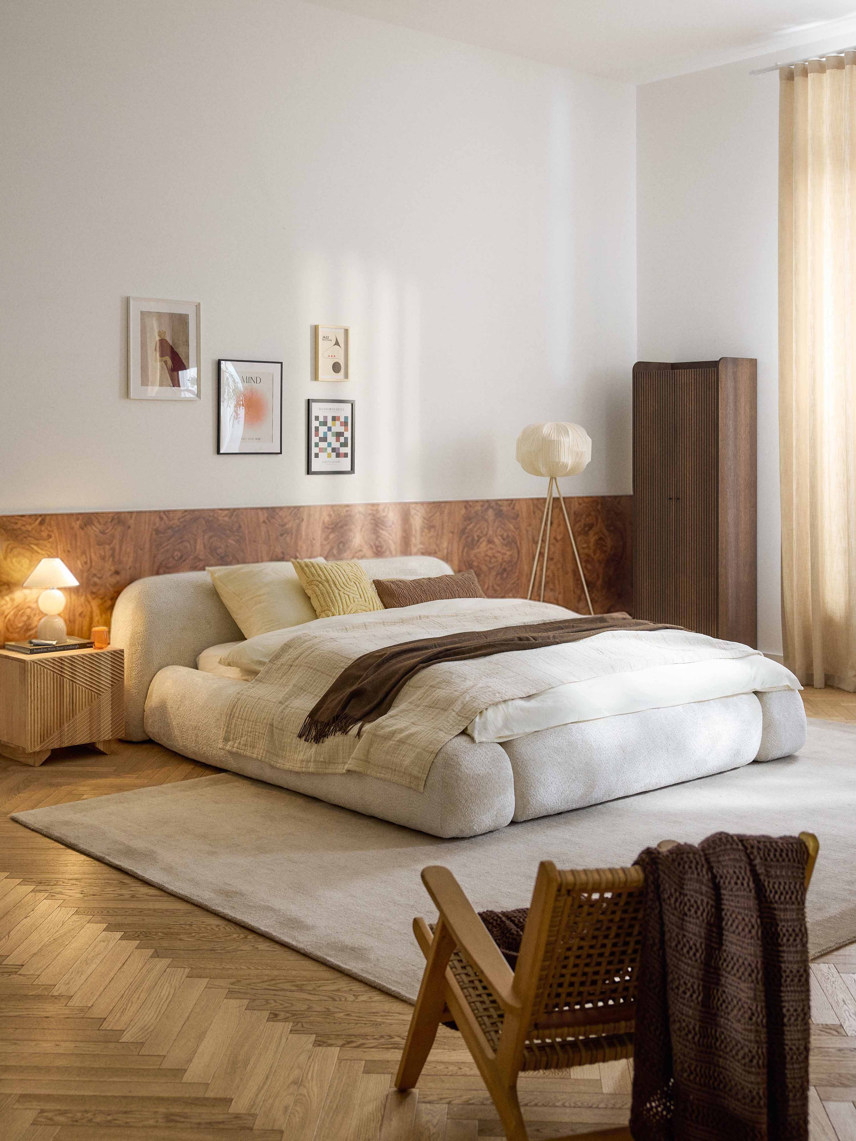 Gestoffeerd teddy bouclé bed Wolke