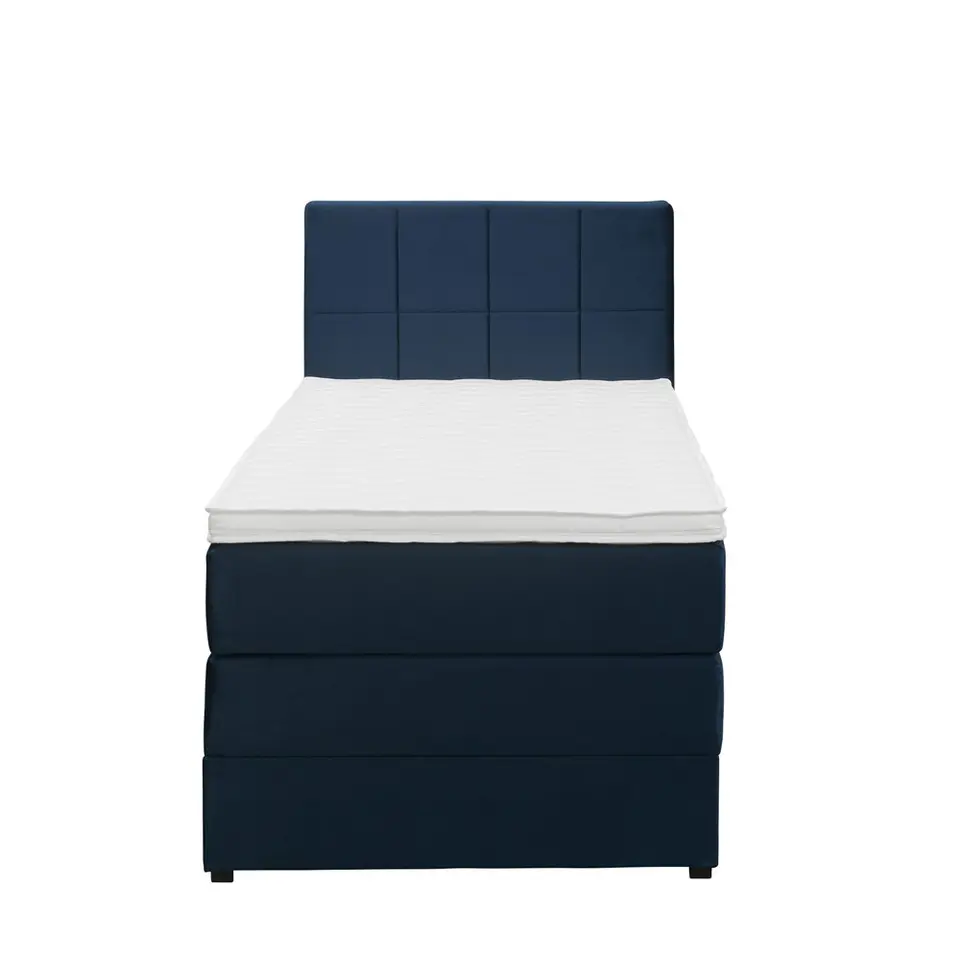 Boxspring met opbergruimte Liv geblokt - blauw - 90x200 cm