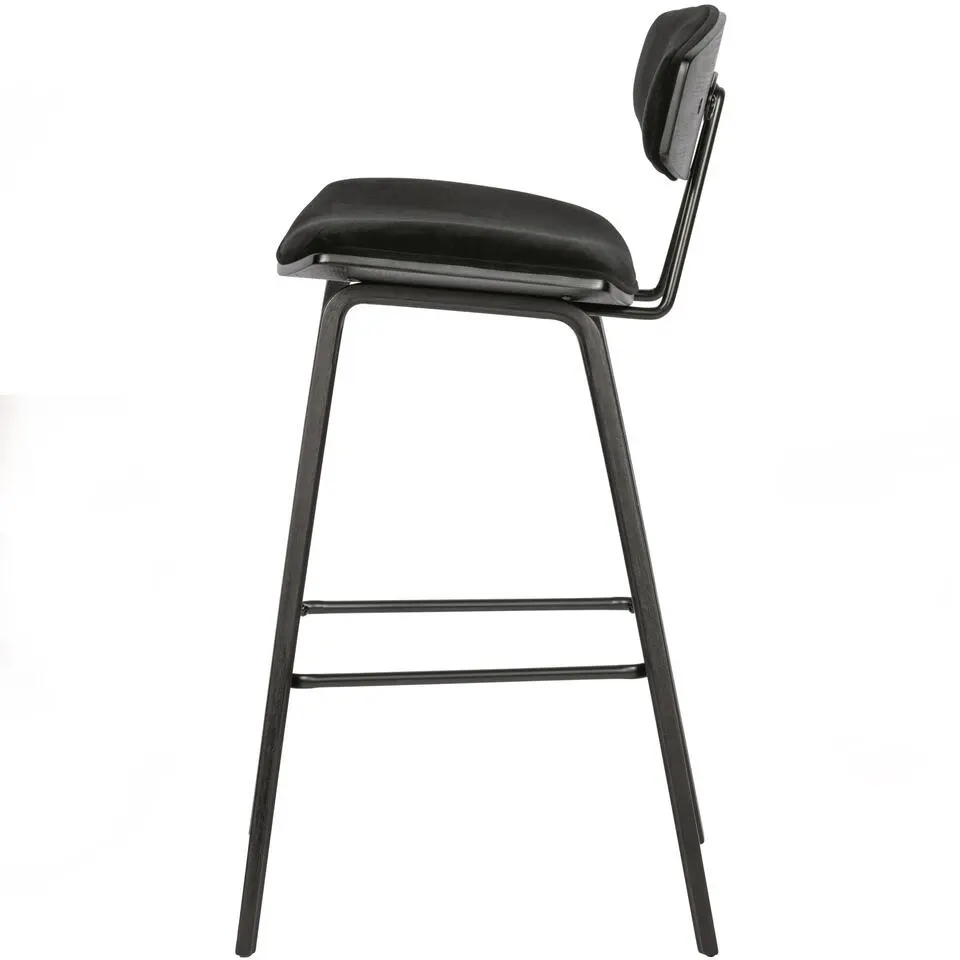 WOOOD Senn Barstoelen - Fluweel - Zwart - Set van 2