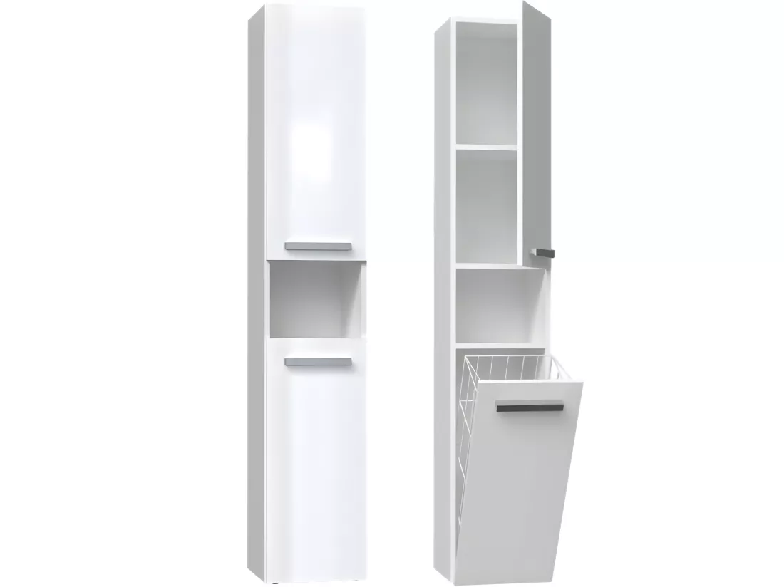 HORTI - Meuble salle de bain avec panier à linge - 31x30x174cm - Colonne rangement SDB