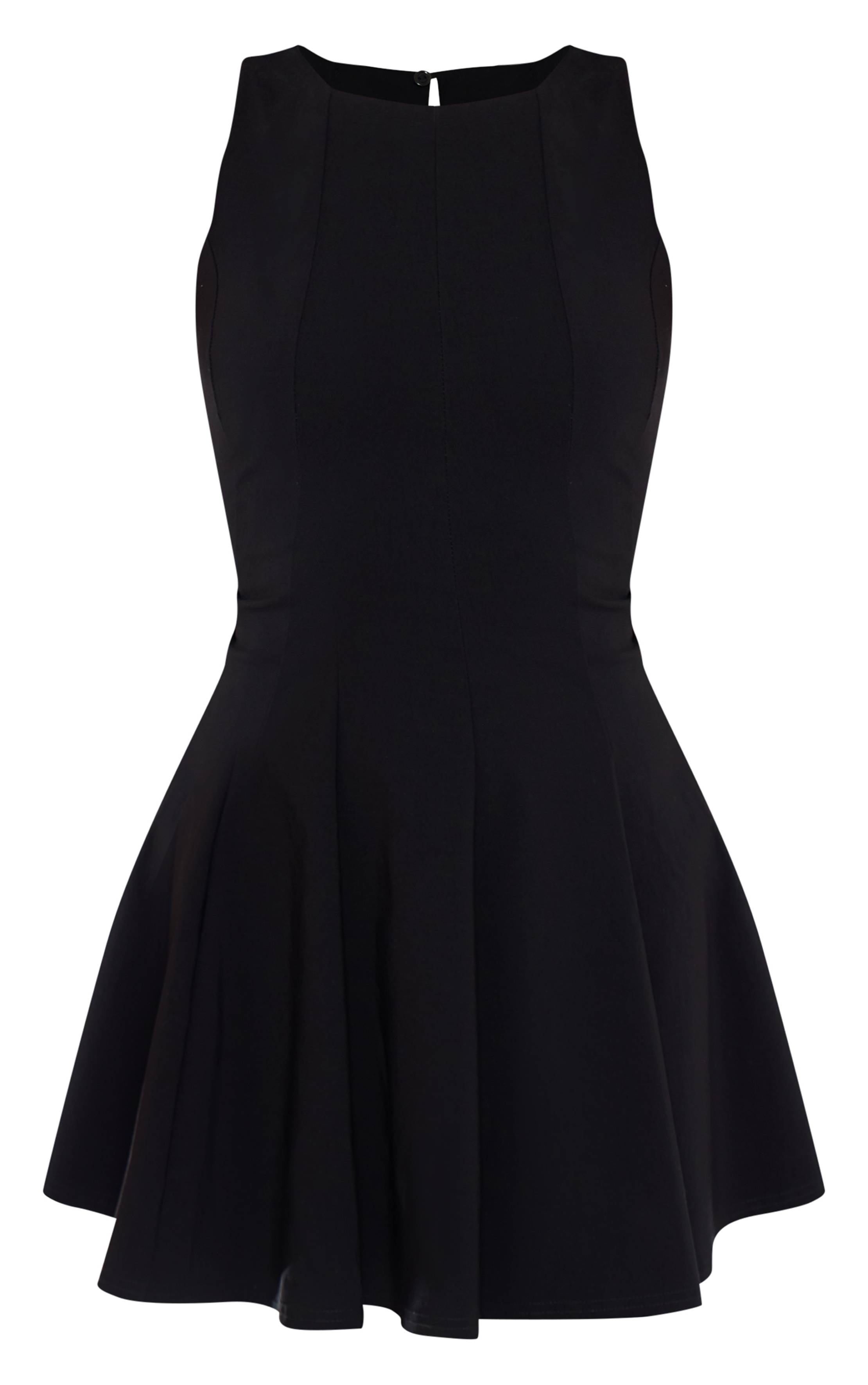 Noir Robe Droite Plissée En Tissu Extensible À Encolure Dos Nageur
