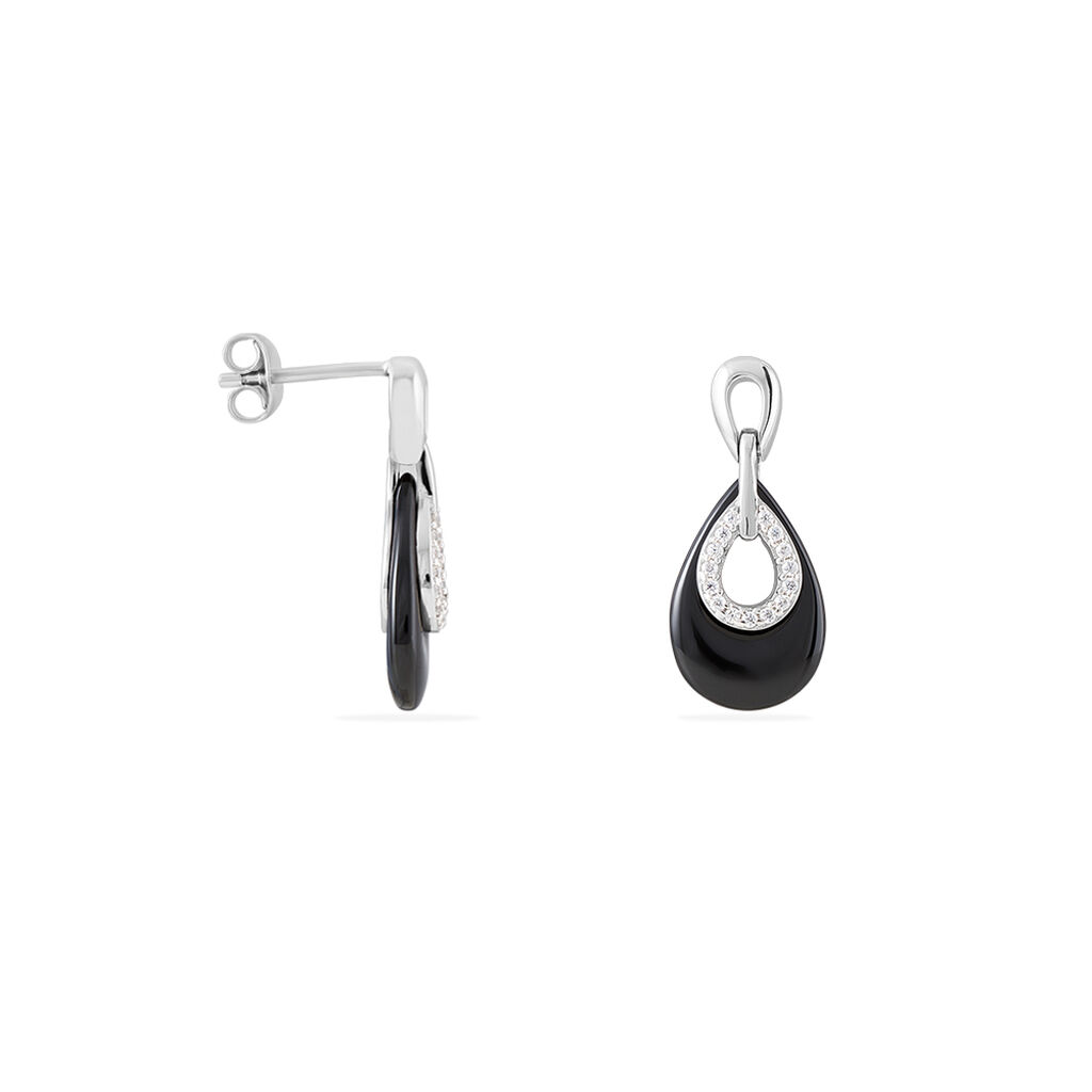Boucles D'oreilles Pendantes Héléane Argent Blanc Céramique Et Oxyde