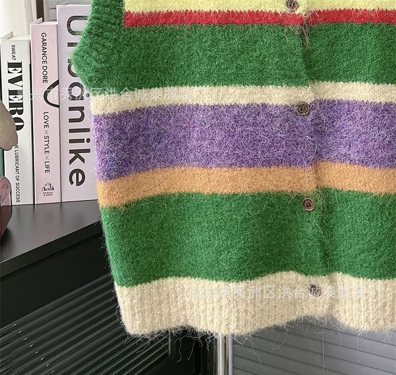 staybabes - Ronde hals, kleurblok, gestreept vest met knoopjes