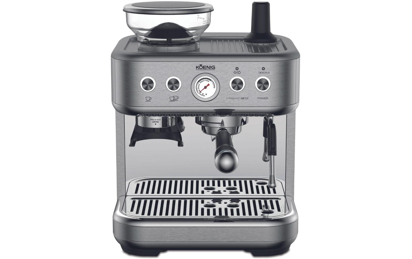 Siebträgermaschine Baressa Silber matt<br>Espressomaschine mit rostfreiem Edelstahlgehäuse