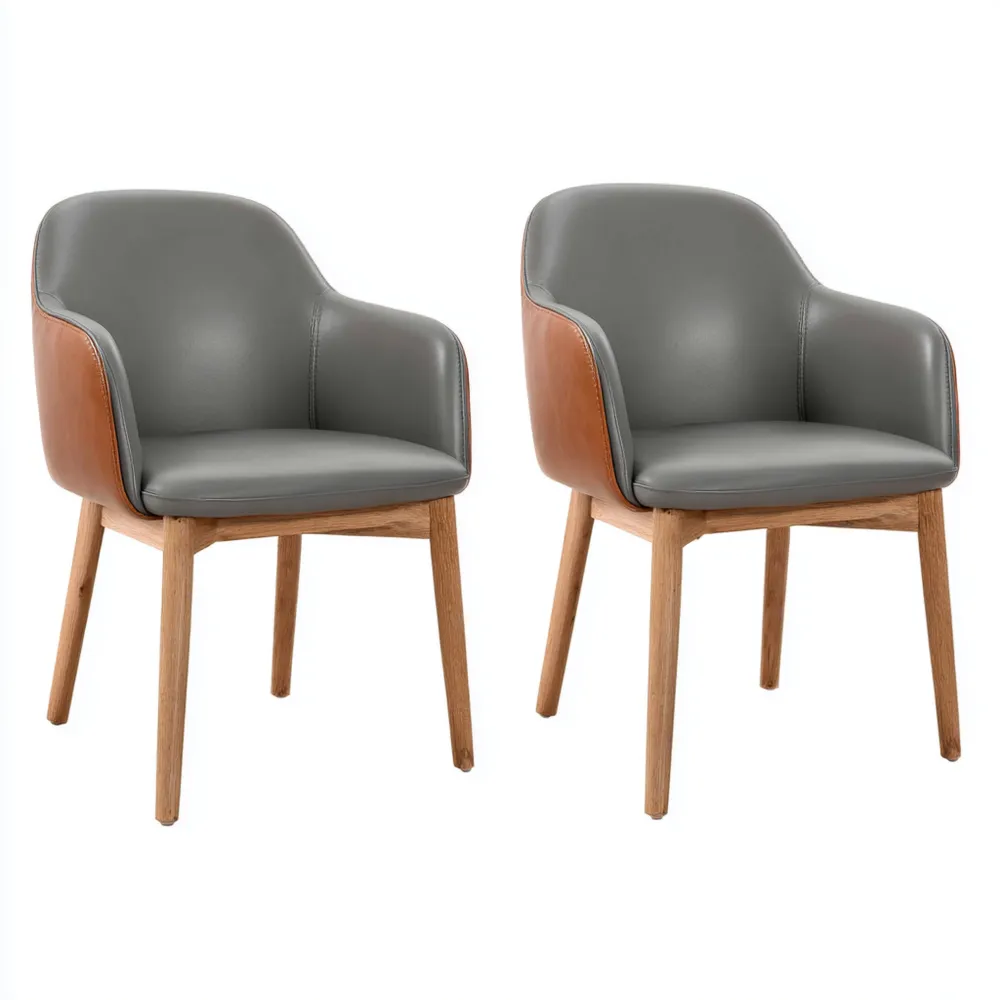 Esszimmerstuhl Set Kunstleder Holzrahmen 55x60x85 cm - Grau/Braun - Skandinavisches Design