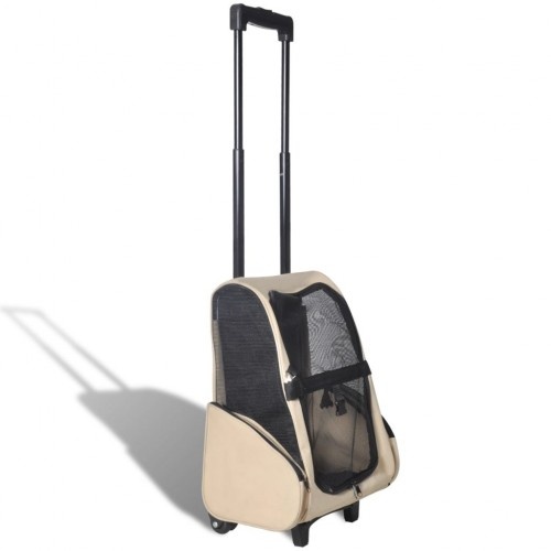 Transportadora para animais de estimação em metal bege e tecido