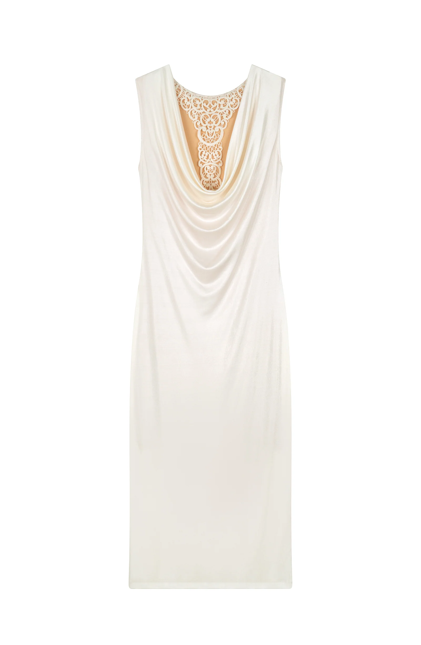 reanne Robe longue nacre à décolleté bénitier et guipure Nacre