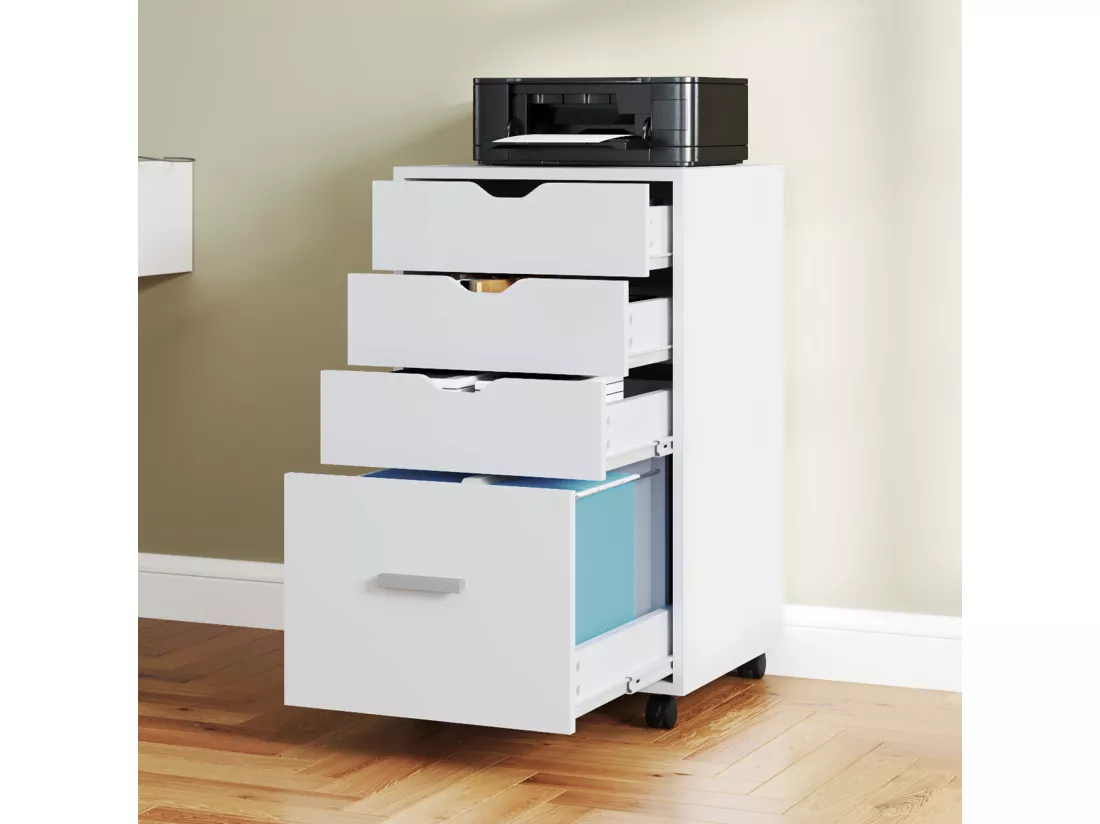 YITAHOME Armoire de Classement Mobile à Roulettes avec 4 Tiroirs, Meuble de Bureau, Commode à Roulettes, Blanche