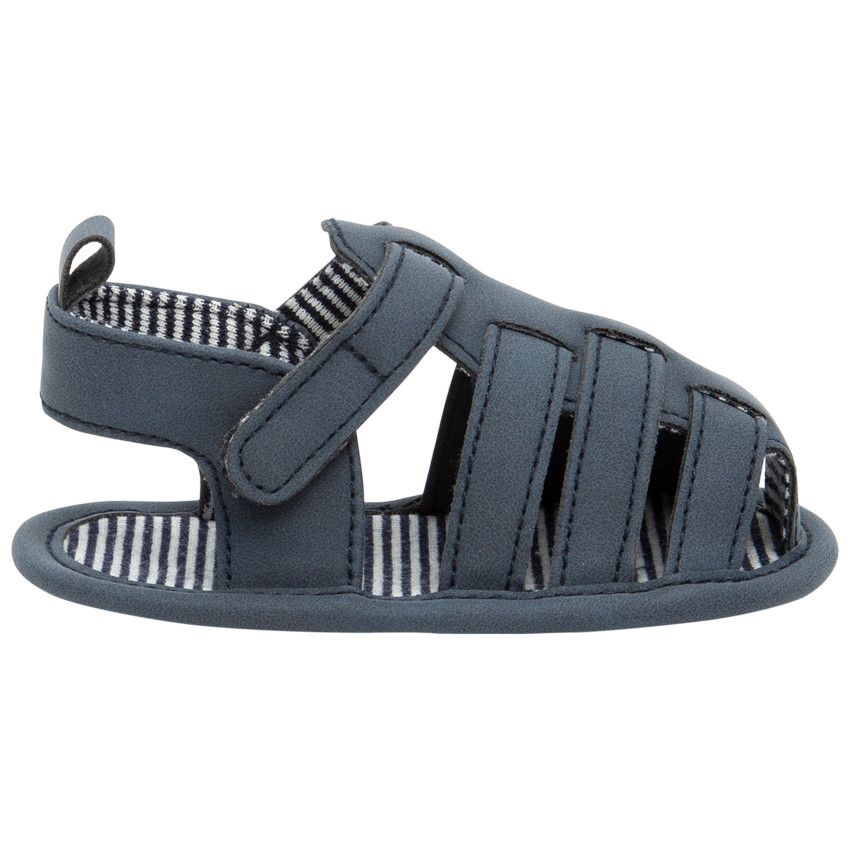 Nu-pieds velcro avec doublure rayée pour bébé garçon - Bleu marine