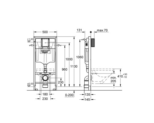 GROHE Rapid SL wandelement voor toilet met spoelbak H:113cm 38528001