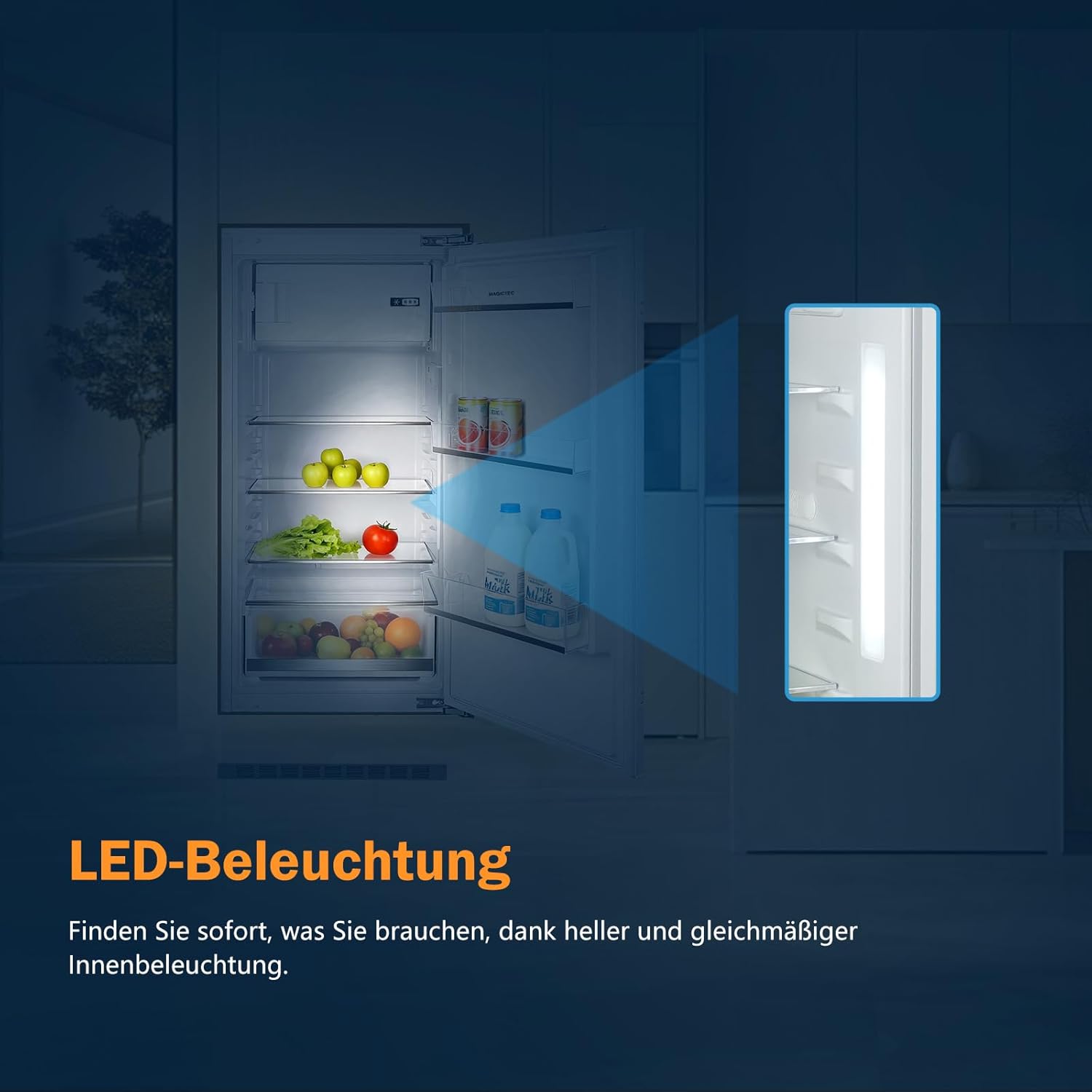 Einbaukühlschrank 122cm mit gefrierfach | 188 L (172L/16L Gefrierfach ) | | 122 cm Nische kühlschrank einbau | Energieeffizient | 4 Versilberung Technologie Hat | less frost | Wechselbaren Türsc