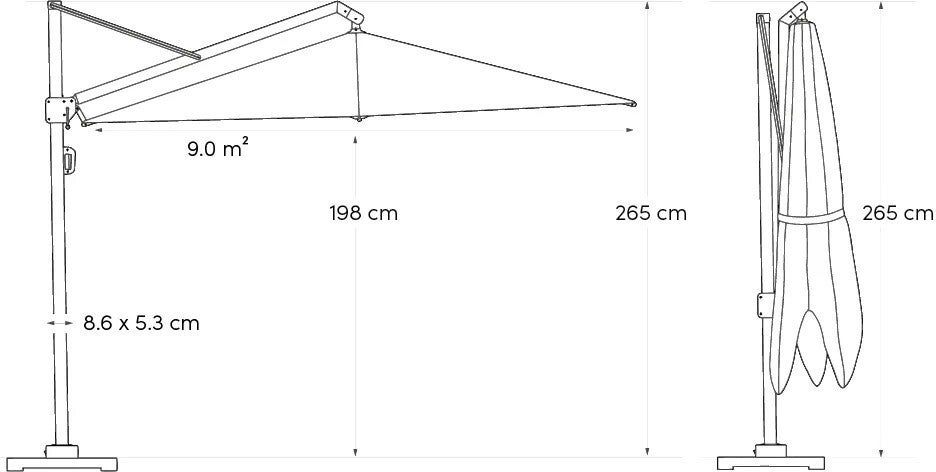 Platinum Sun & Shade zweefparasol Challenger T2 crème 98+UV 300 x 300 x 265 cm