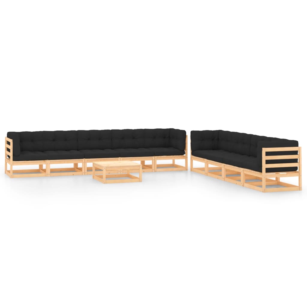 Salon de jardin meuble d'extérieur ensemble de mobilier 10 pièces avec coussins anthracite pin massif