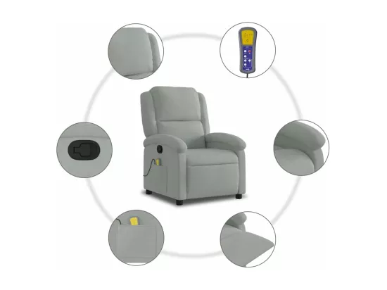 Fauteuil massant inclinable gris clair velours