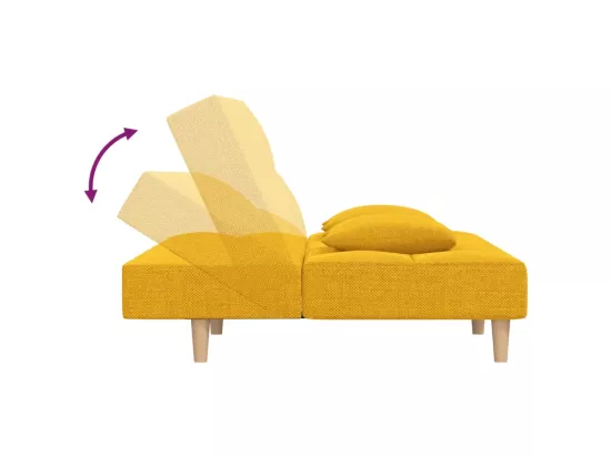 Canapé-lit à 2 places avec deux oreillers jaune tissu