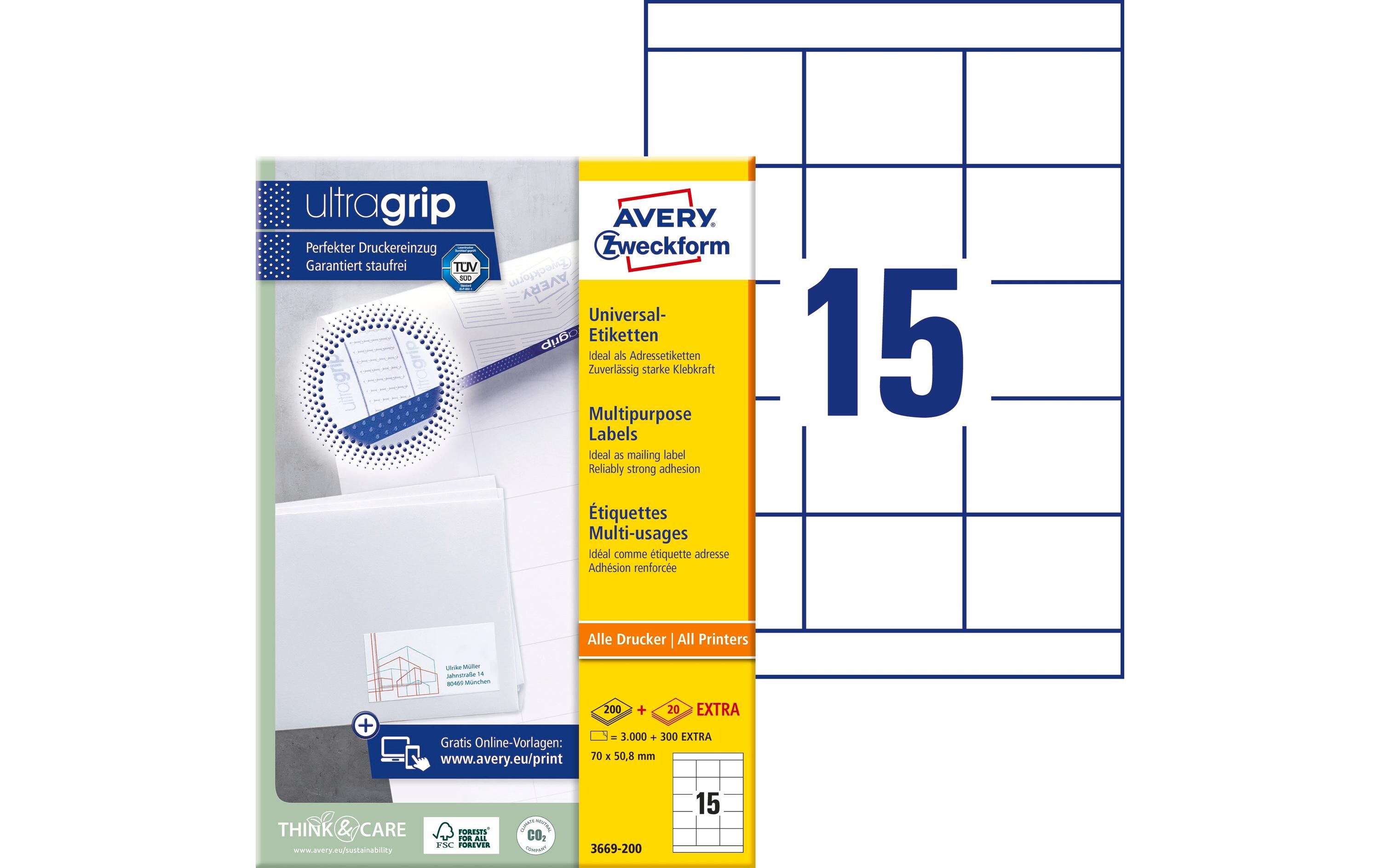 Universal-Etiketten 3669 70 x 50.8 mm, 220 BlattWeisse Aufkleber, permanent haftend