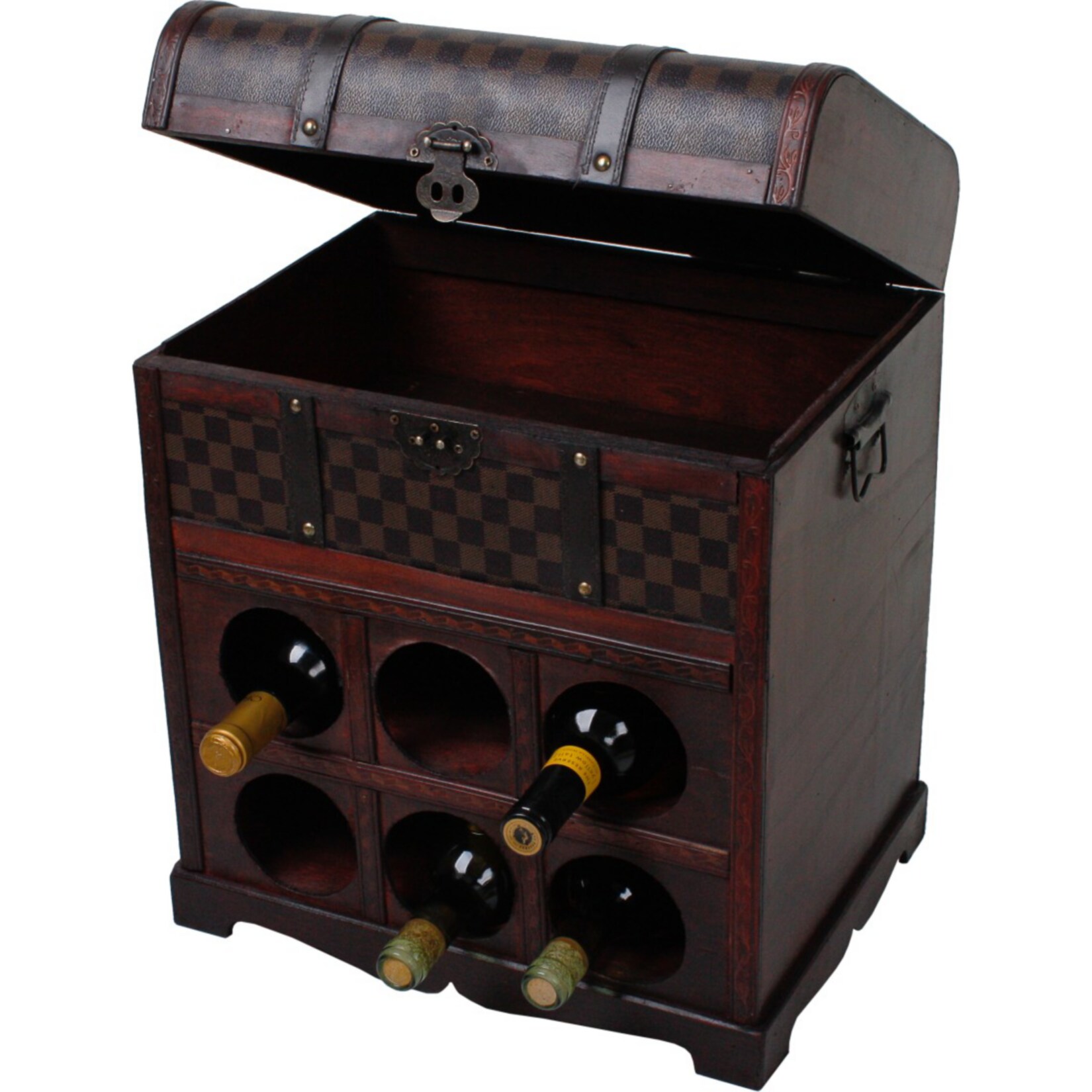 Kolonial Holz Weinregal Flaschenregal Weinfass Regal f. 6 Flaschen Koffer Truhe