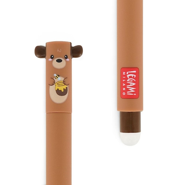 Erasable gel pen, Bear, rød, gelpenn med blekk som kan viskes ut