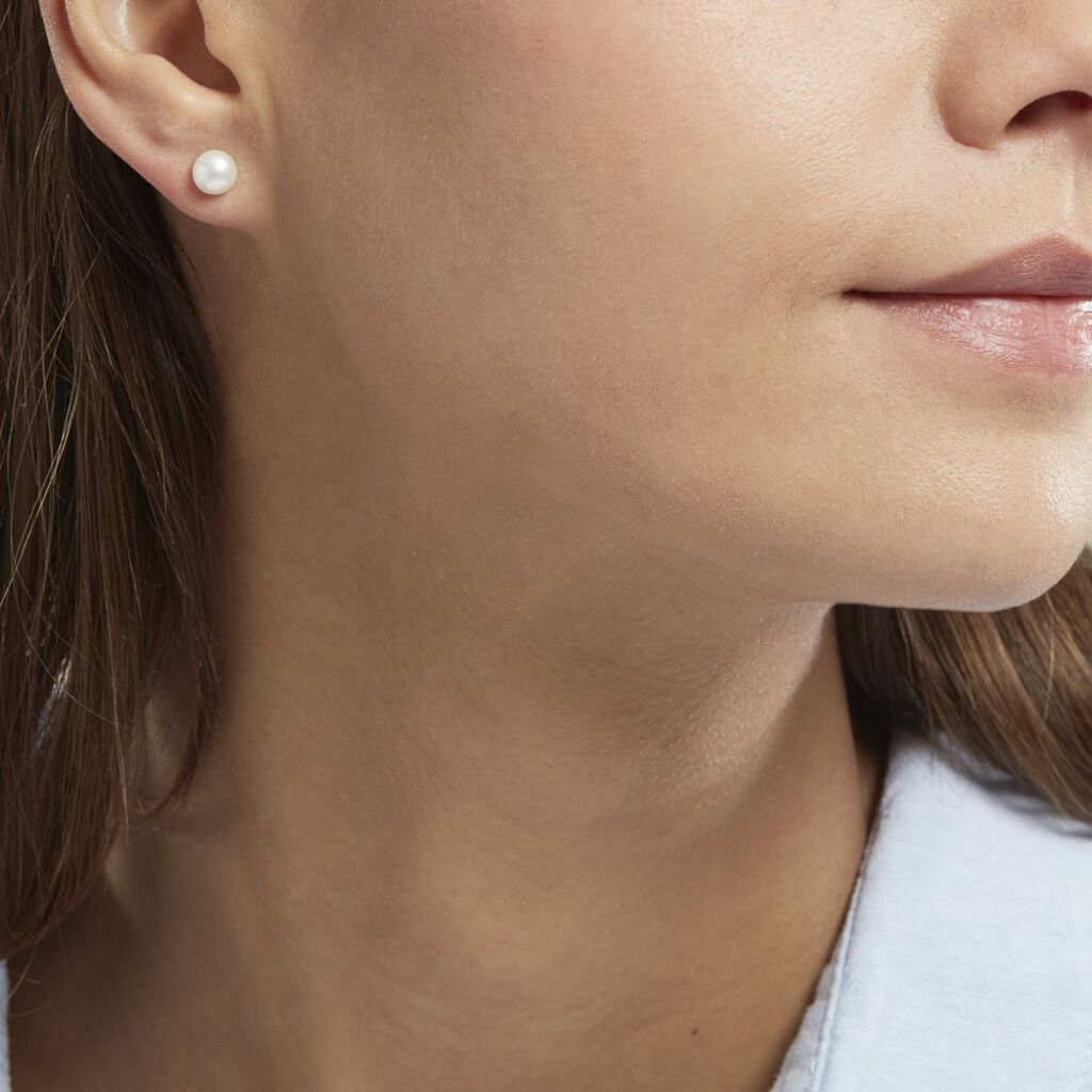 Boucles D'oreilles Puces Kesya Nacres Bouton Or Jaune Perle De Culture