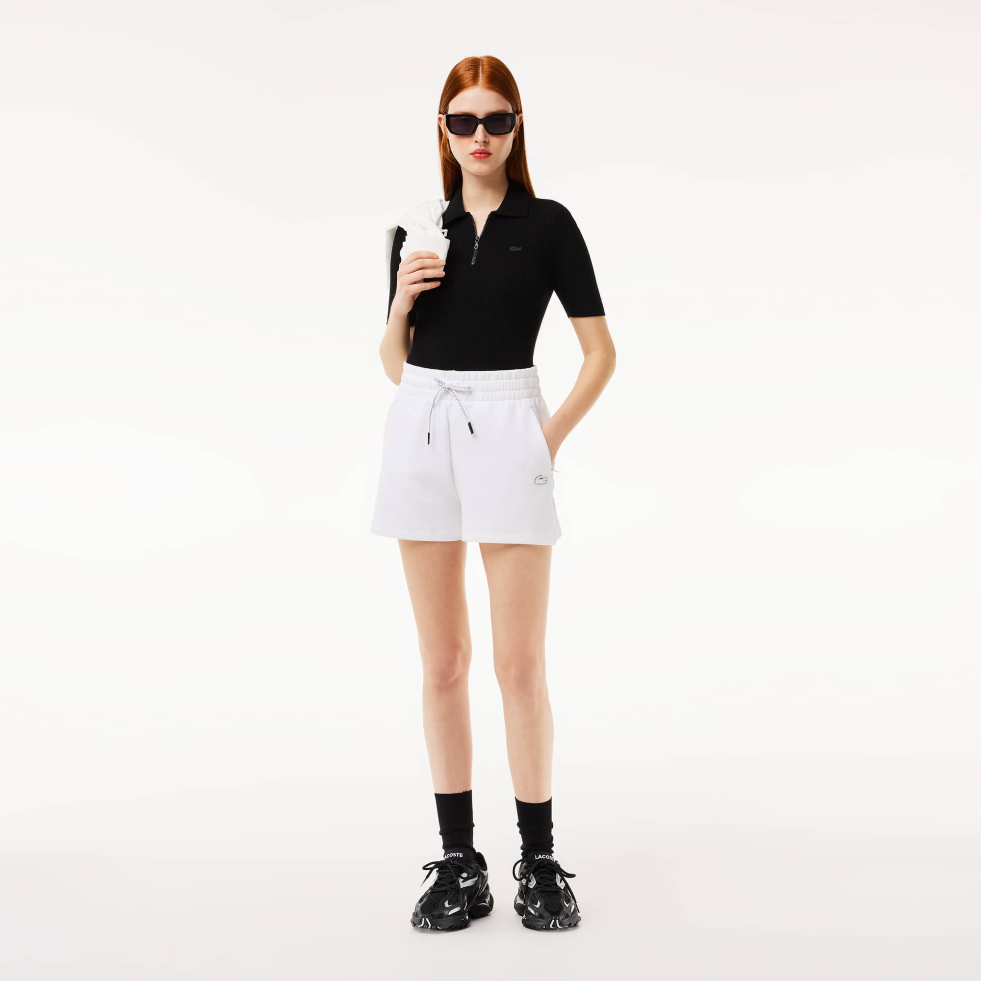 Polo col zippé femme Lacoste en maille Pullovers - Noir - Lacoste - Femme