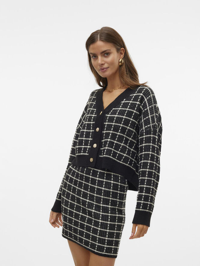 Vero Moda VMKIA LS V-NECK CROP CARDIGAN CO BO Black/w. birch