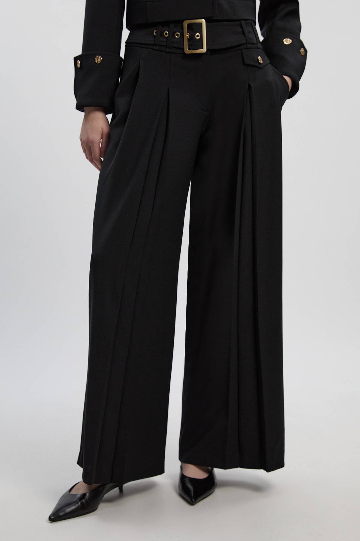 KarenMillen Pantalon Large Plissé Ceinturé Tailleur Raffiné