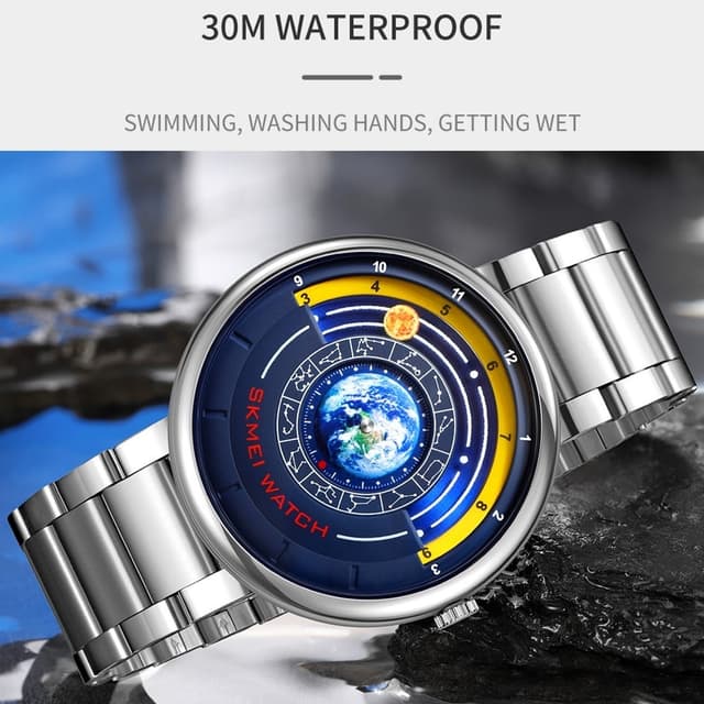 SKMEI Quartz Armbåndsur 30M Vandtæt Stålrem Rundt Armbåndsur