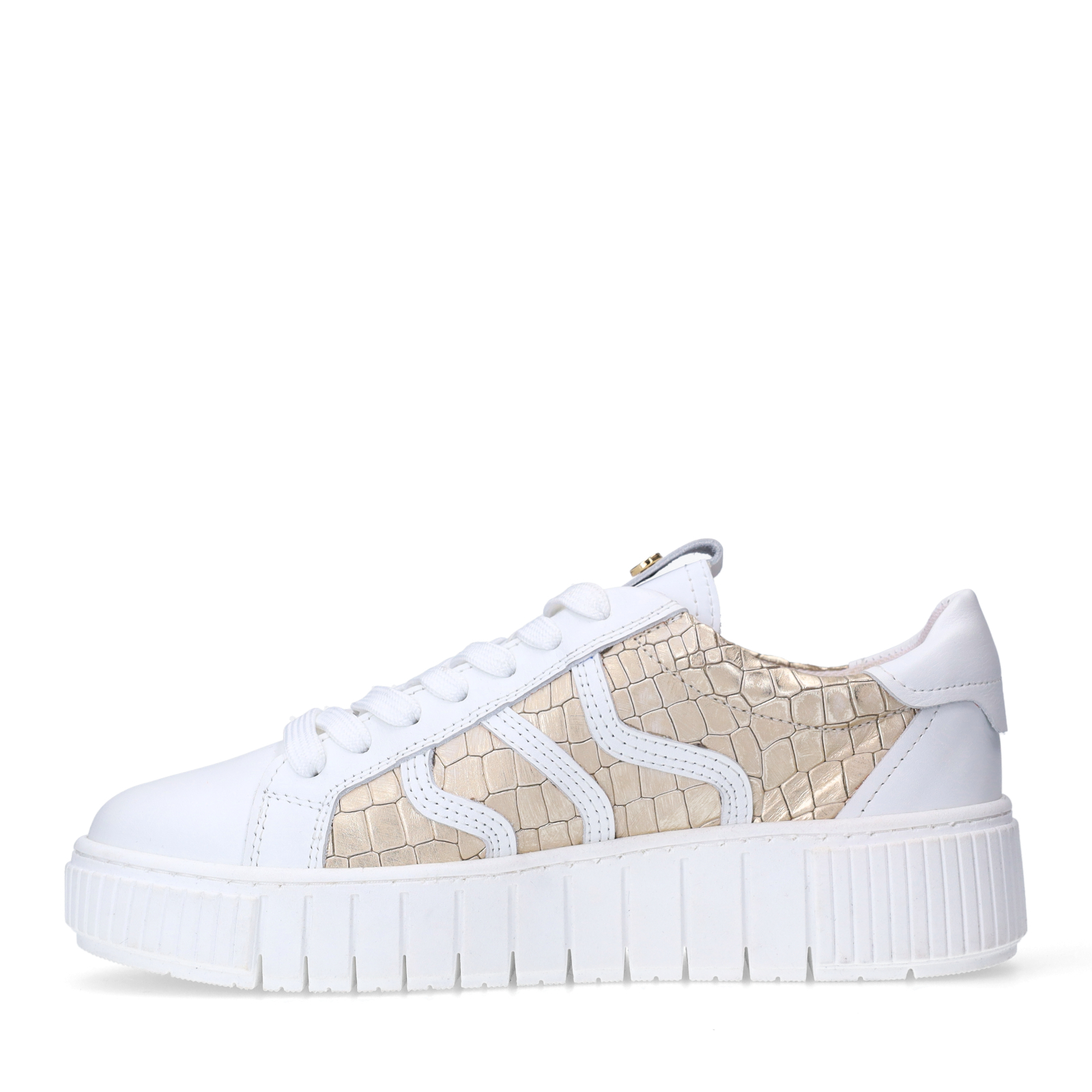 Witte leren sneakers met gouden croco details