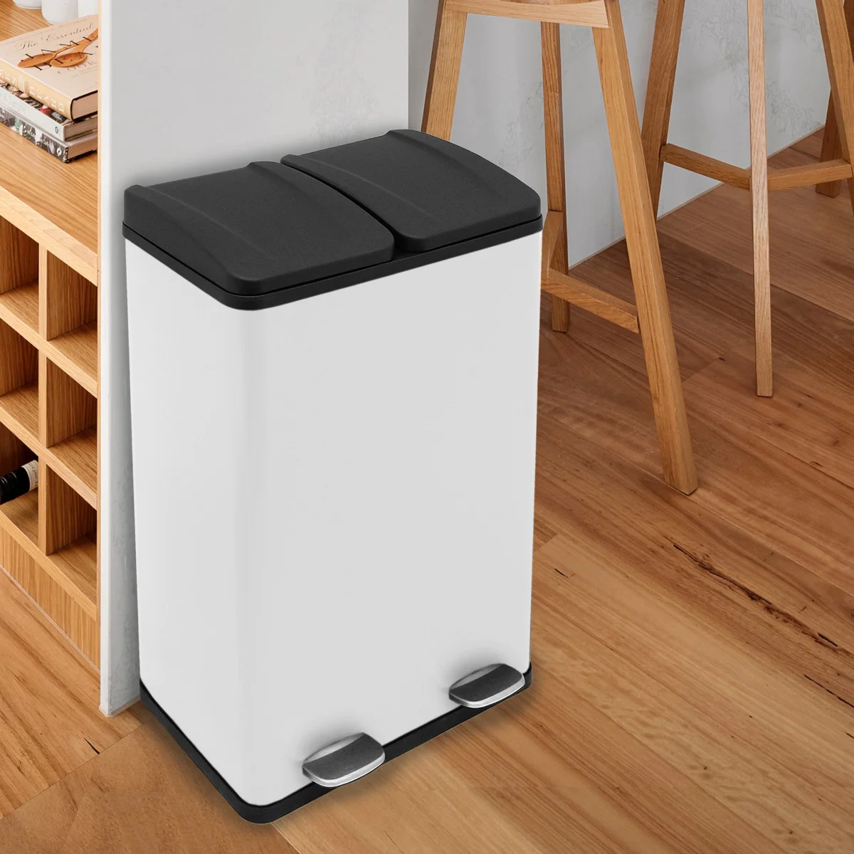 Poubelle de Recyclage 60L Double Blanche Kukoo
