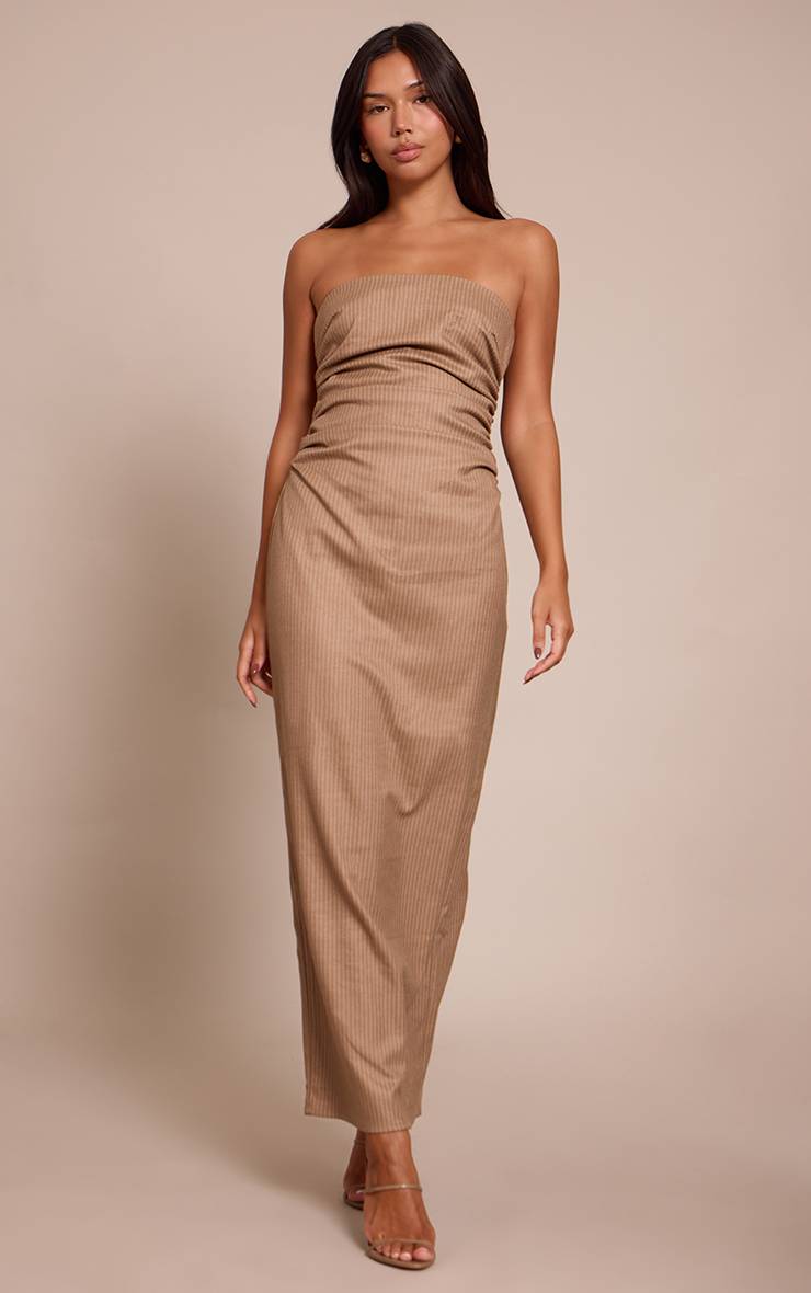 Gris Pierre Robe Longue Bustier À Imprimé Abstrait Avec Détails Froncés