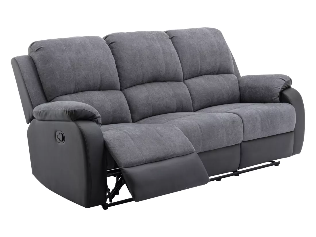 Canapé 3 places relax en microfibre et simili gris et noir BRODY