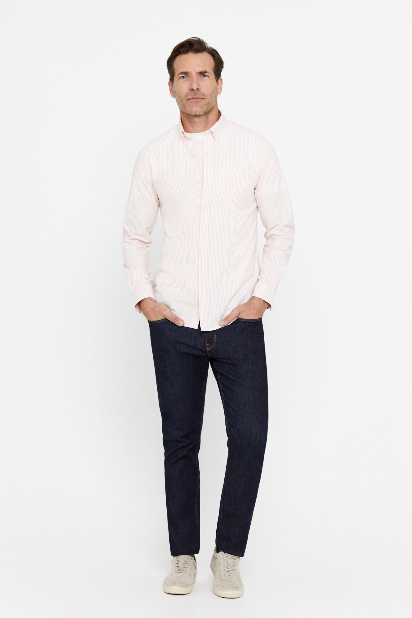 Camisa Oxford listrada - Laranja