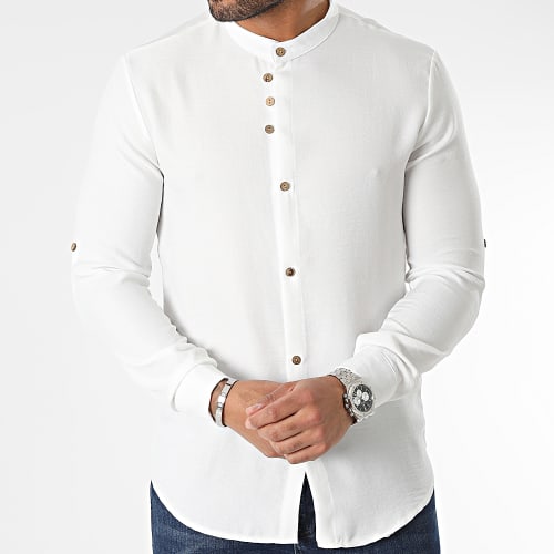 Chemise Manches Longues Col Mao Blanc