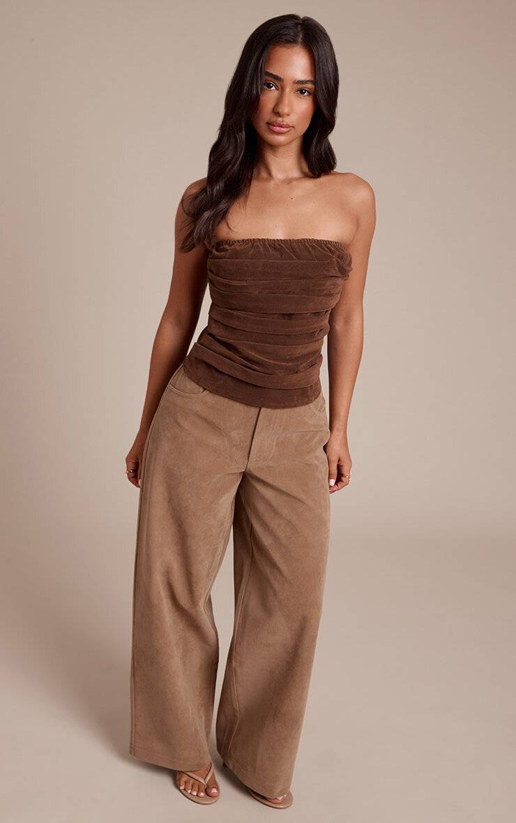 Vrai Beige Pantalon Tonneau En Suède Petite Taille