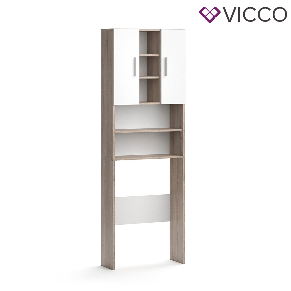 VICCO Waschmaschinenschrank LUIS 190x64cm Weiß Sonoma Badschrank Hochschrank