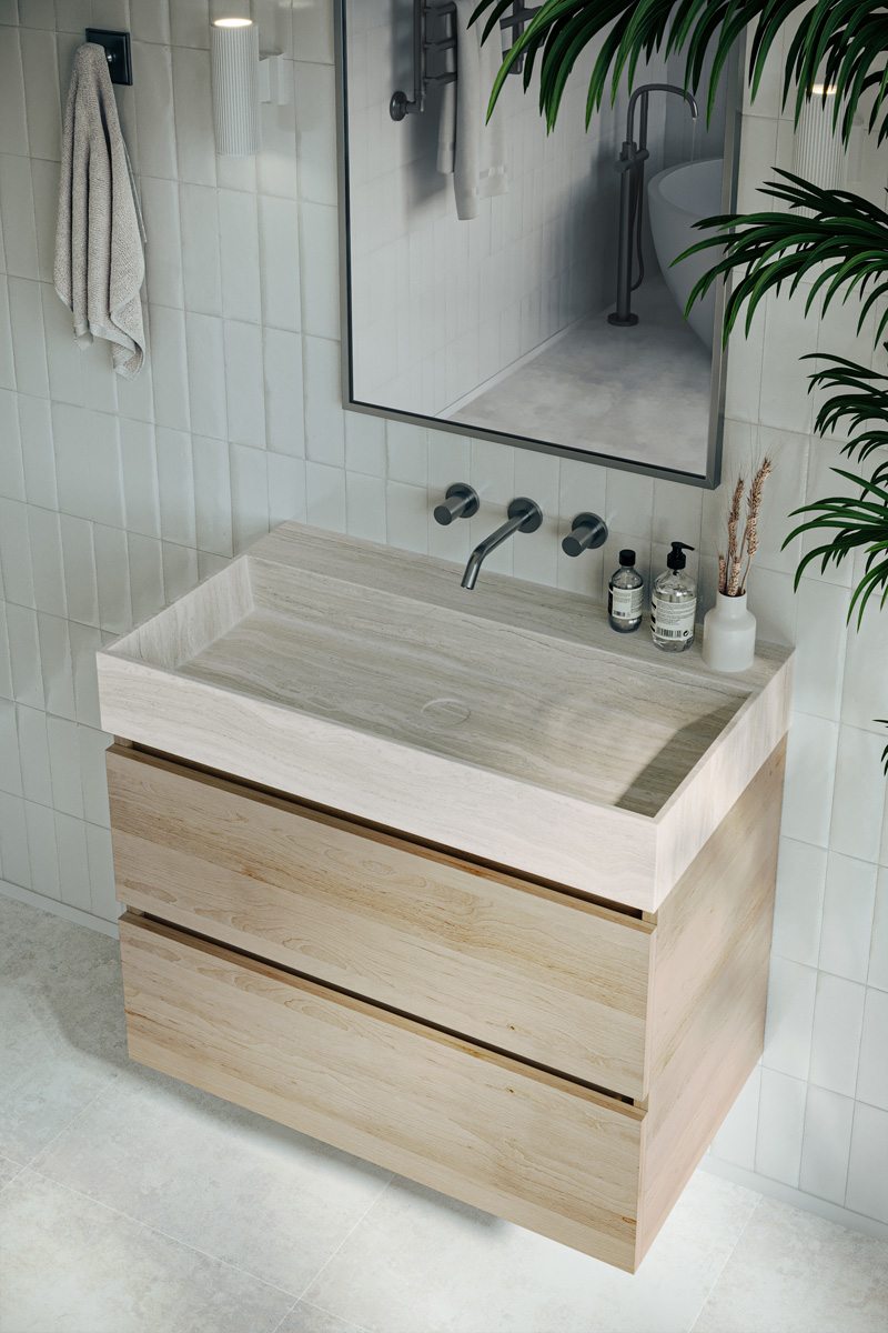 Fontana White Travertin badkamermeubel beach eiken 80cm zonder kraangat