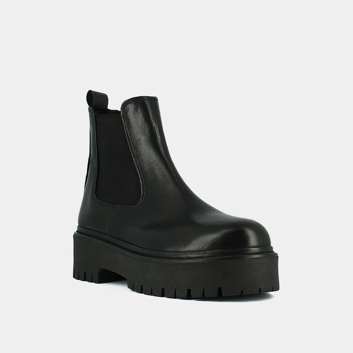 Boots à plateformes et bouts ronds  en cuir noir