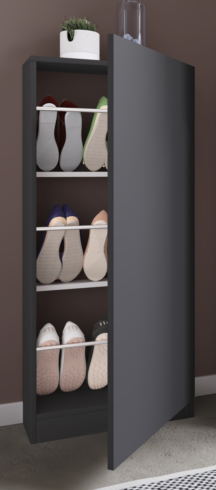 Schuhschrank FULISA mit Holztür - anthrazit - 112 cm hoch
