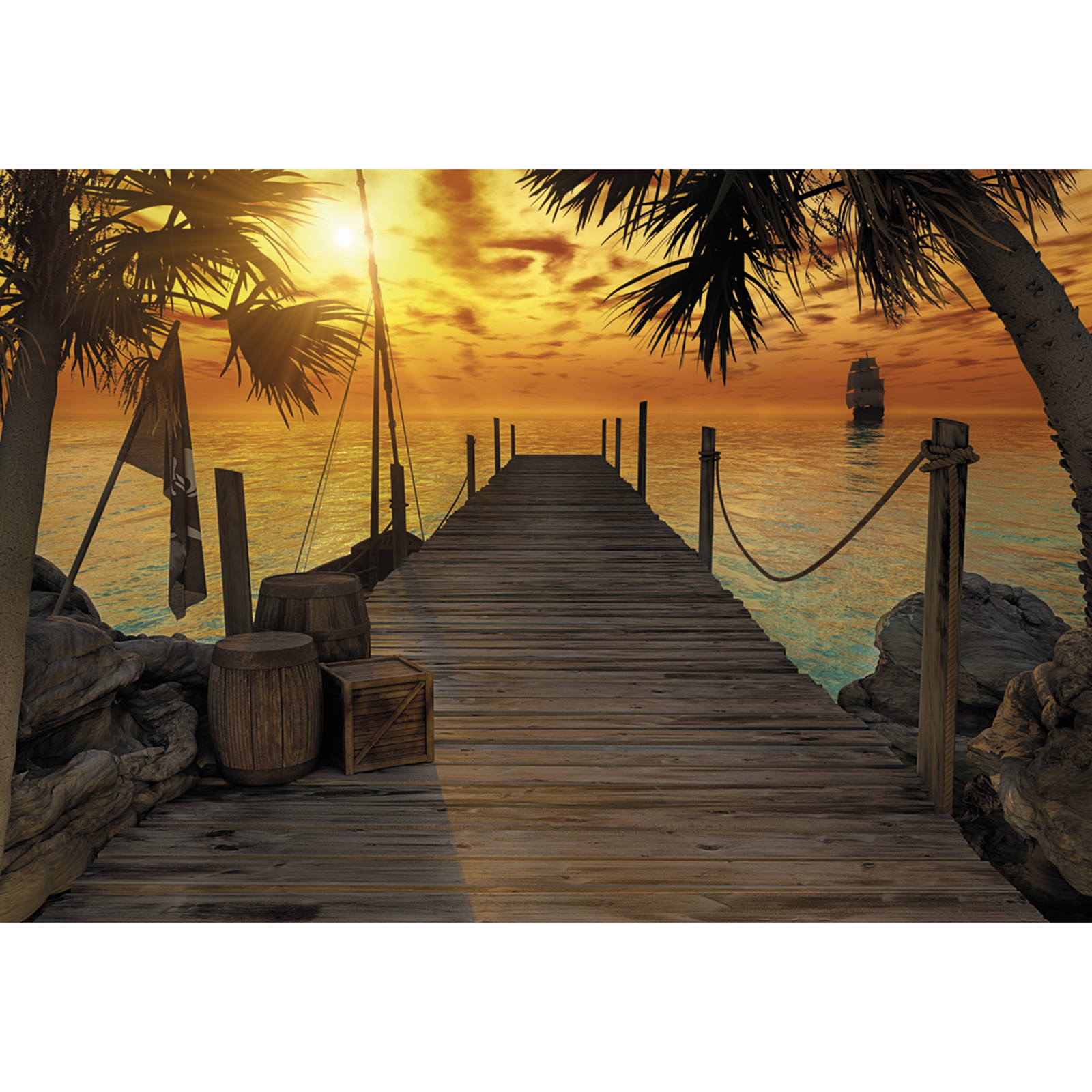 Papier-Fototapete TREASURE ISLAND - orange-braun - 3,68 Meter