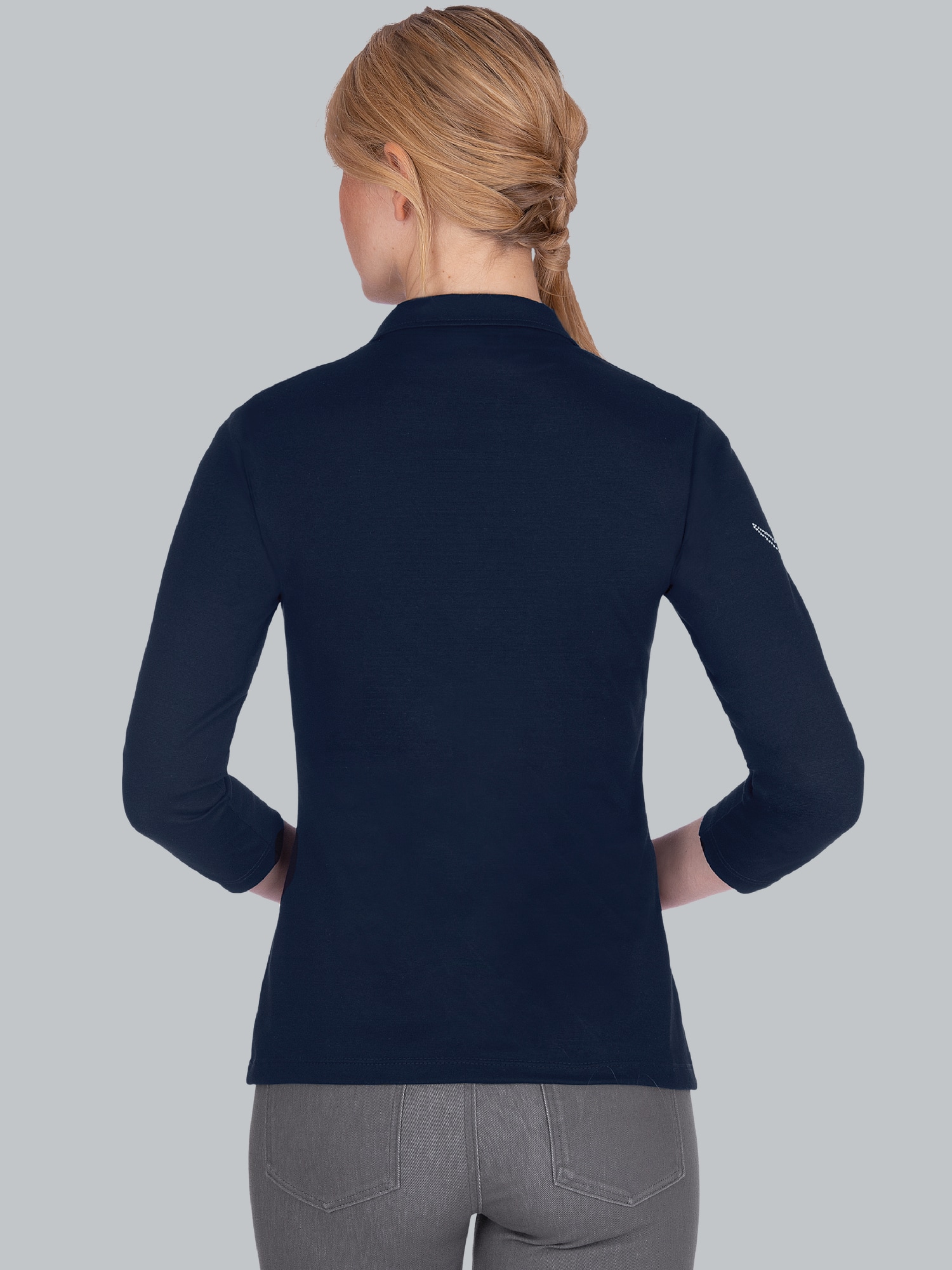 Poloshirt mit Kristallsteinen Navy