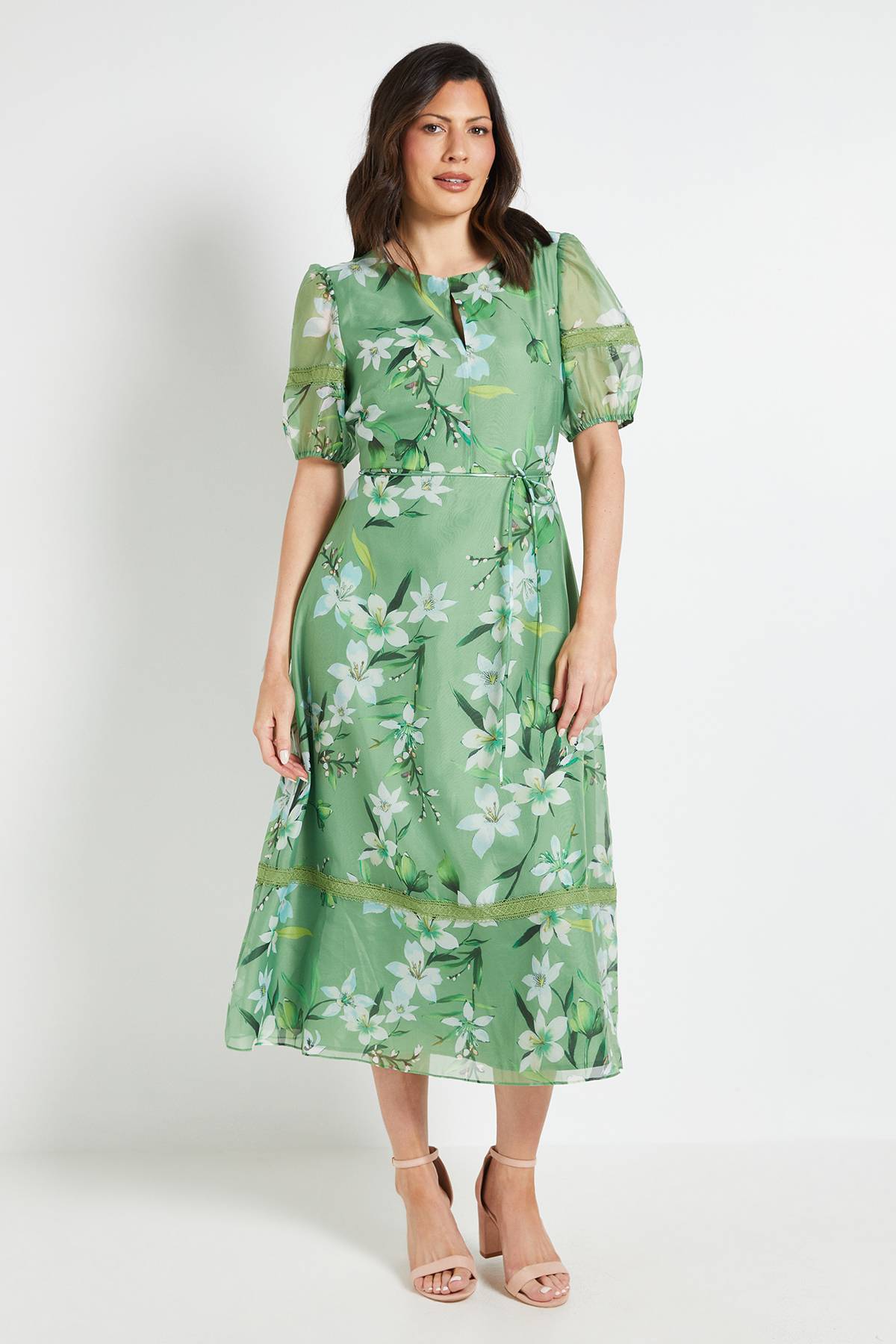 Wallis Robe Midi En Organza Floral Avec Inserts En Dentelle