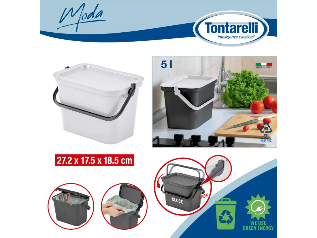 Set de 4 poubelles 5L/10L/25L/40L blanc avec poignée
