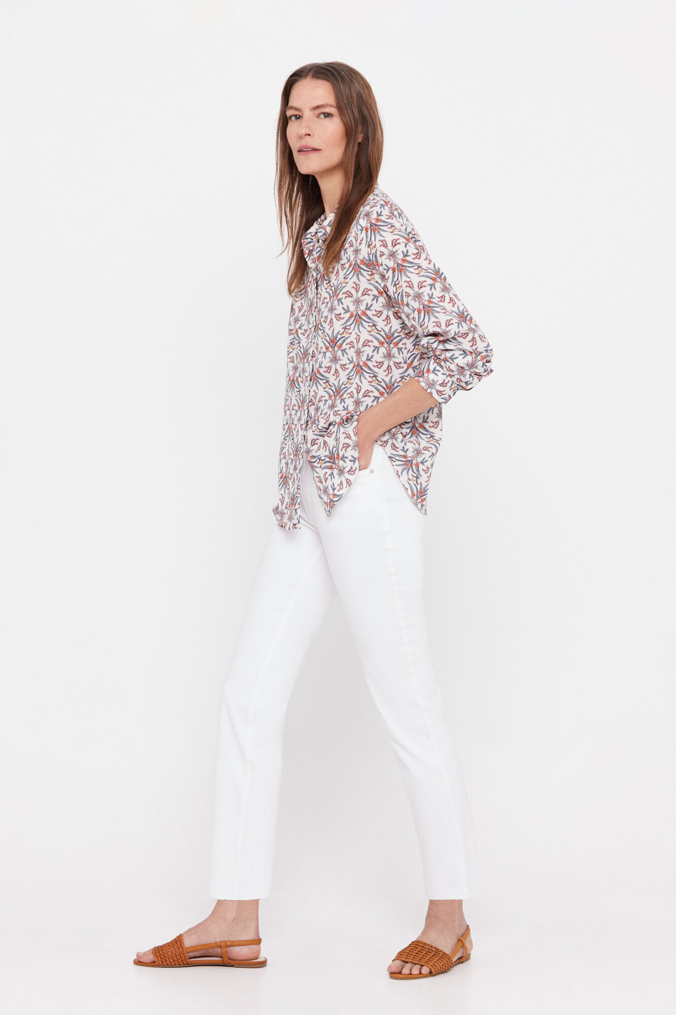 Camisa de algodão estampada - Estampa branca