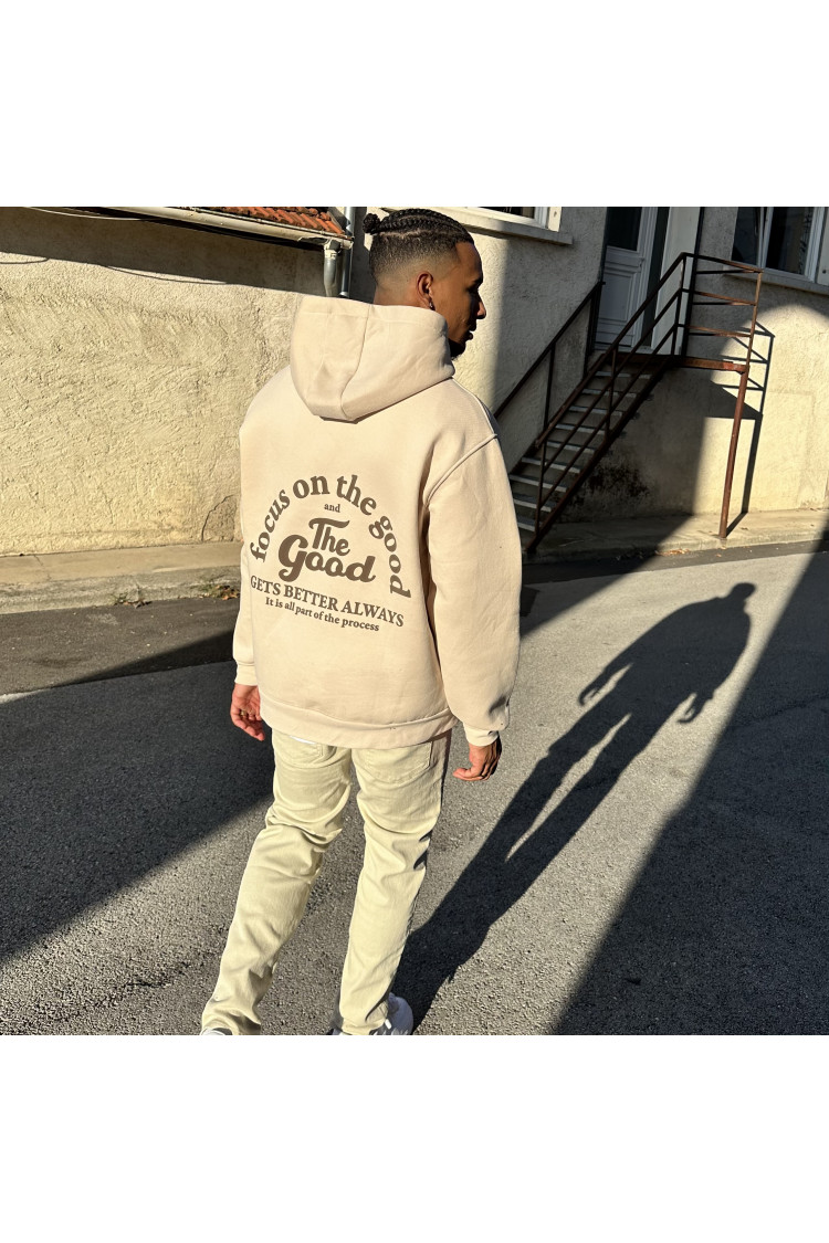 Sweat beige à capuche 