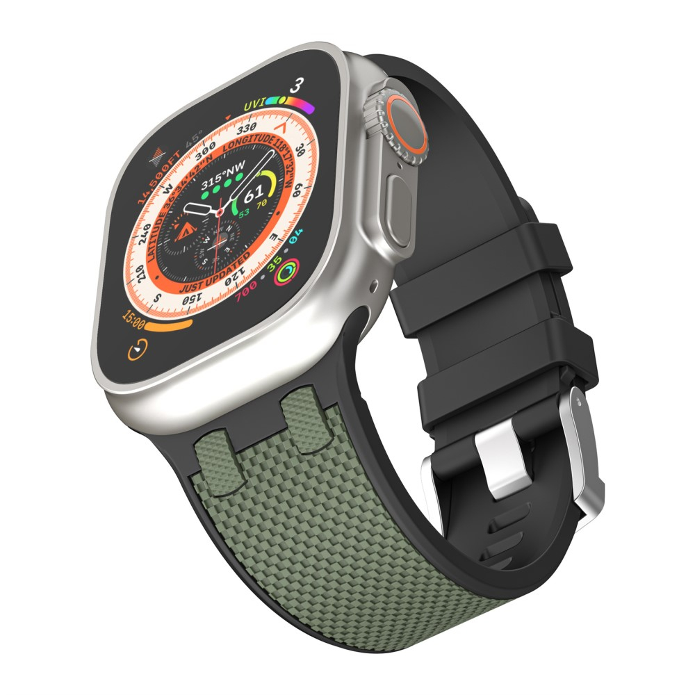 Apple Watch (49/46/45/44 mm) Ersatz Silikon Sport Armband mit Karo Streifen (Gelenkumfang: 180-230mm) - Schwarz / Dunkelgrün