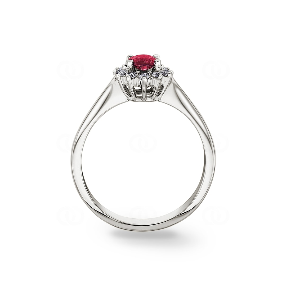 Damenring 750/18 K Weissgold mit Diamanten 0.17 ct H/si & Rubin 0.78 ct